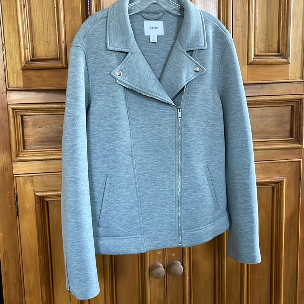 Old Navy, XXL Tall, grey, biker style, sweatshirt material, jacket. Gently worn.
